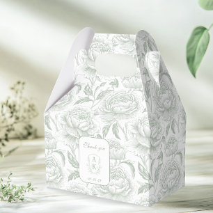 Sage Green Monogram Crest Chinoiserie Peonies Favor Box