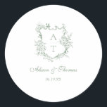 Sage Green Monogram Crest Wedding Envelope Seal<br><div class="desc">Elegant sage green script floral monogram crest wedding classic envelope seal sticker.</div>