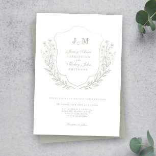 Sage Green Monogram Crest Wedding Invitation
