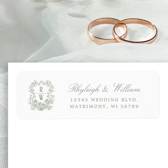 Sage Green Monogram Crest Wedding Return Address (Creator Uploaded)