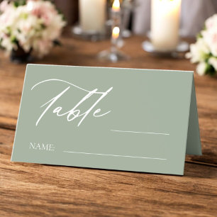 Sage Green Monogram Crest Wedding Table Number Place Card