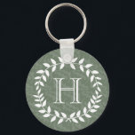 Sage Green Monogram Elegant Modern Foliage Wreath Keychain<br><div class="desc">Accessorize in style with a personalized monogrammed keychain. Design features modern laurel wreath leaves and stylish typography initial. Monogram in center is simple to customize. Makes an elegant and useful bridesmaid,  groomsmen,  and bridal party keepsake gift idea and compliments chic wedding greenery.</div>