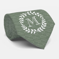 Sage Green Monogram Elegant Modern Foliage Wreath