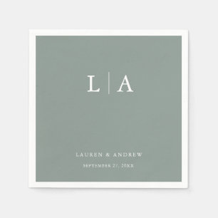 Sage Green Monogram Elegant Simple Wedding Napkins