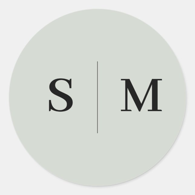 Sage Green Monogram Elegant Wedding Classic Round Sticker (Front)