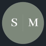 Sage Green Monogram Elegant Wedding Classic Round Sticker<br><div class="desc">Add a touch of elegance to your wedding details with this personalized sticker featuring the couple’s monogram at the centre, creating a refined focal point. The text is beautifully rendered in an elegant serif font, offering a timeless and sophisticated design. Ideal for sealing wedding invitations, favours, or gift bags, this...</div>