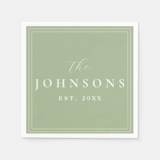Sage Green Monogram Established Family Wedding Napkin
