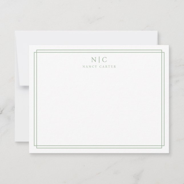 Sage Green Monogram Geometric Border Card (Front)