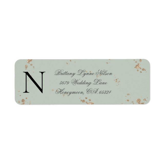 Sage Green Monogram Gold Glitter Return Address (Front)