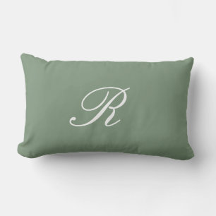 Sage Green Monogram Initial Wedding Gift Favor Lumbar Pillow