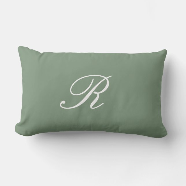 Sage Green Monogram Initial Wedding Gift Favour Lumbar Pillow (Front)