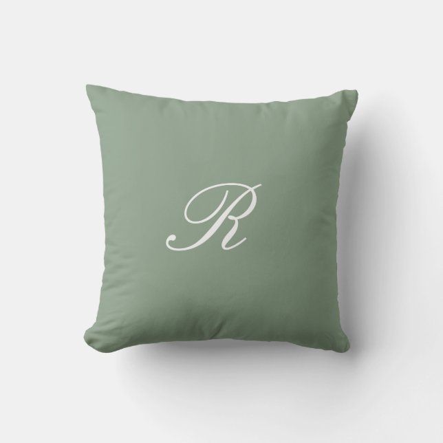 Sage Green Monogram Initial Wedding Gift Favour Outdoor Pillow (Front)
