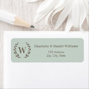Sage green monogram initial wreath return address
