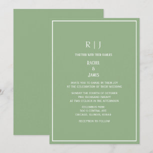 Sage Green Monogram Initials Elegant Wedding Invitation