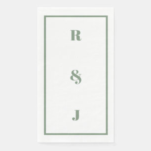 Sage Green Monogram Initials Letter Trendy Wedding Napkin
