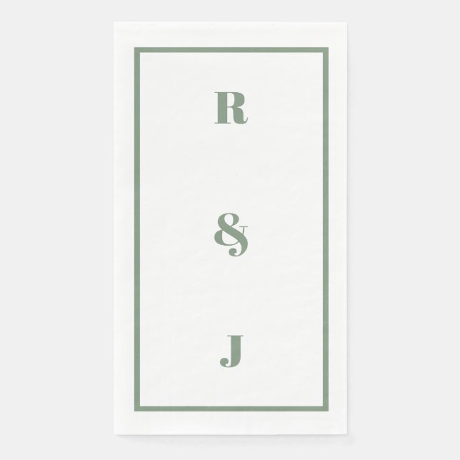 Sage Green Monogram Initials Letter Trendy Wedding Napkin (Front)
