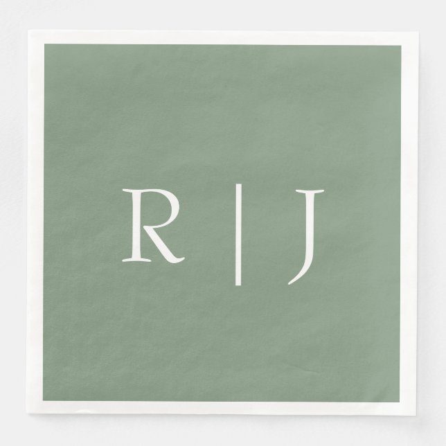  Sage Green Monogram Initials Letters Wedding Napkin (Front)