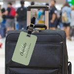 Sage green monogram initials luggage tag<br><div class="desc">A trendy sage green coloured background. Personalize and add your first name,  monogram letters and full name on the front. Your contact information on the back.</div>