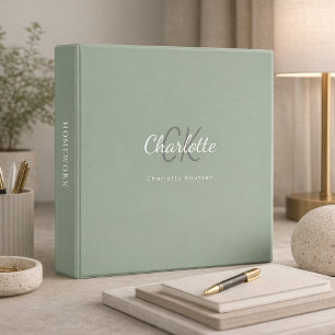 Sage green monogram initials name binder