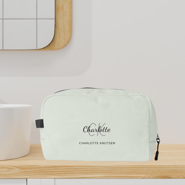 Sage green monogram initials name dopp kit (Creator Uploaded)