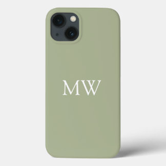 Sage Green Monogram Initials Trendy Boho iPhone 13 Case