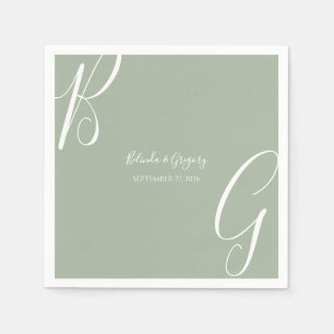 Sage Green Monogram Initials Wedding  Napkin