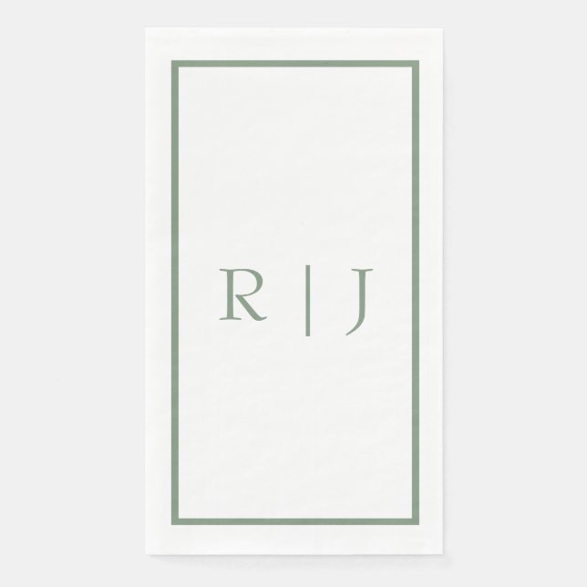 Sage Green Monogram Initials White Simple Wedding Napkin (Front)