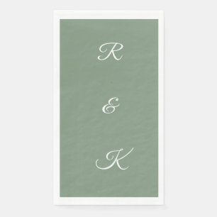 Sage Green Monogram Letters White Elegant Wedding Napkin