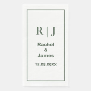 Sage Green Monogram Minimal Elegant Modern Wedding Napkin