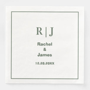 Sage Green Monogram Minimal Elegant Modern Wedding Napkin