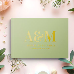 SAGE GREEN MONOGRAM MINIMALIST WEDDING GUEST BOOK