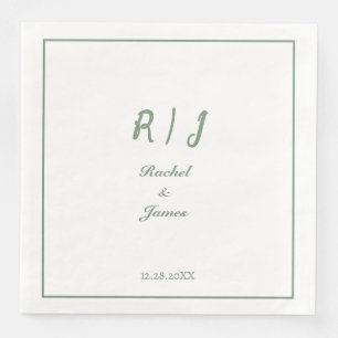 Sage Green Monogram Name Elegant Script Wedding Napkin