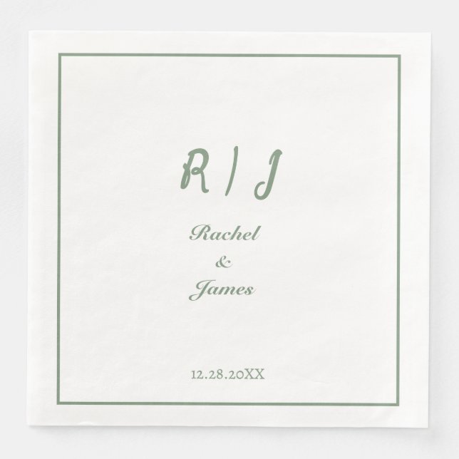 Sage Green Monogram Name Elegant Script Wedding Napkin (Front)