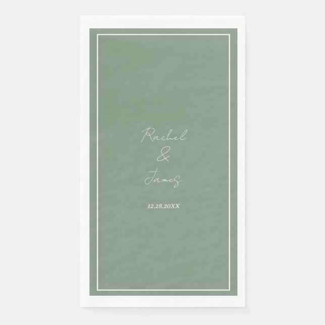 Sage Green Monogram Name Elegant Script Wedding Napkin (Front)