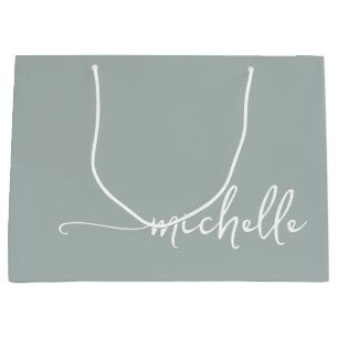 Sage Green Monogram Name Script Calligraphy Large Gift Bag