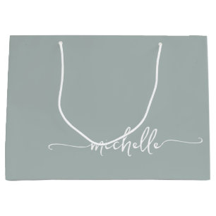 Sage Green Monogram Name Script Calligraphy Large Gift Bag