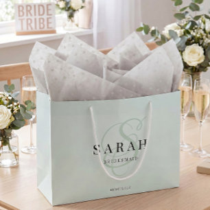 Sage Green Monogram Personalized Bridesmaid Large Gift Bag