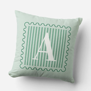 Sage Green Monogram Preppy Scalloped Throw Pillow