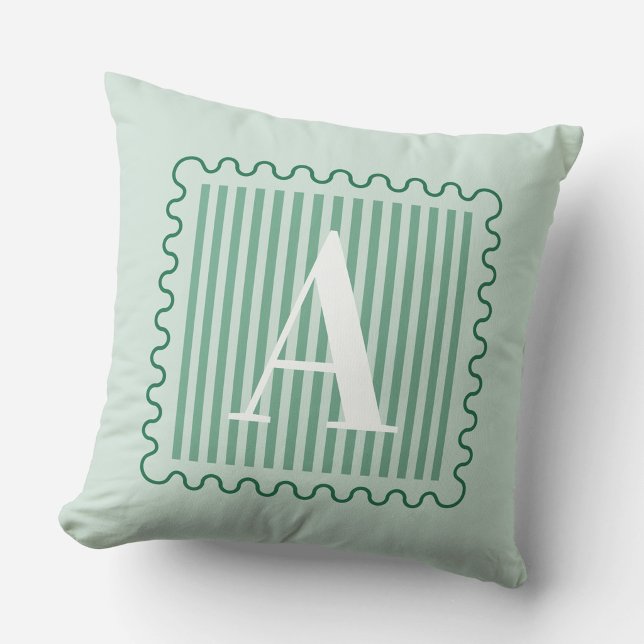 Sage Green Monogram Preppy Scalloped Throw Pillow (Creator Uploaded)