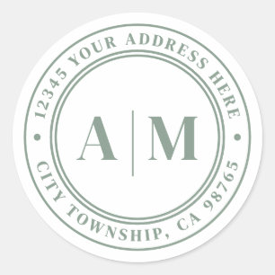 Sage Green Monogram Return Address Classic Round Sticker