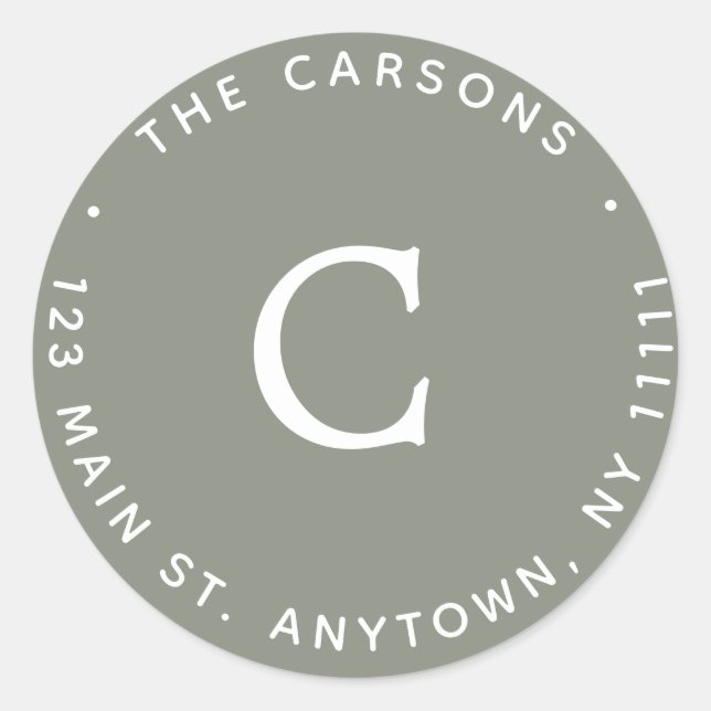 Sage Green Monogram Round Return Address Label (Front)