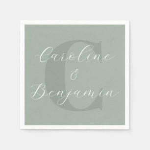 Sage Green Monogram Script Wedding Names Chic Napkin