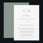 Sage Green Monogram Simple Minimalist Wedding Invi Invitation<br><div class="desc">Beautiful,  elegant and simple,  minimalist wedding invitation. Fully customizable with monogram/initials,  names,  dates,  location and colours to match your wedding theme.</div>