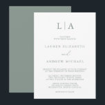 Sage Green Monogram Simple Minimalist Wedding Invi Invitation<br><div class="desc">Beautiful,  elegant and simple,  minimalist wedding invitation. Fully customizable with monogram/initials,  names,  dates,  location and colours to match your wedding theme.</div>