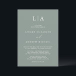 Sage Green Monogram Simple Minimalist Wedding Invitation<br><div class="desc">Beautiful,  elegant and simple,  minimalist wedding invitation. Fully customizable with monogram/initials,  names,  dates,  location and colours to match your wedding theme.</div>
