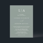Sage Green Monogram Simple Minimalist Wedding Invitation<br><div class="desc">Beautiful,  elegant and simple,  minimalist wedding invitation. Fully customizable with monogram/initials,  names,  dates,  location and colours to match your wedding theme.</div>