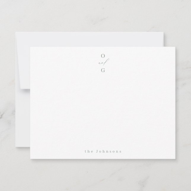 Sage Green monogram simple personalized Stationery Card (Front)