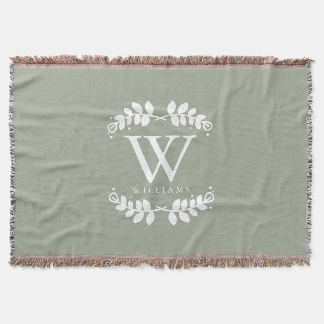 Sage Green Monogram Throw Blanket (Front)