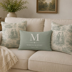 Sage Green Monogram Vintage French Country Rustic Accent Pillow