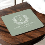 Sage Green Monogram Wedding Floral Crest Elegant Square Paper Coaster<br><div class="desc">Bring natural elegance to your event with our Sage Green Monogram Wedding Floral Crest Elegant Square Paper Coaster. Featuring a soft sage green background, an intricate floral crest, and a refined monogram, this coaster perfectly blends classic charm with modern simplicity. Ideal for cocktail hours, receptions, or bridal showers, it adds...</div>
